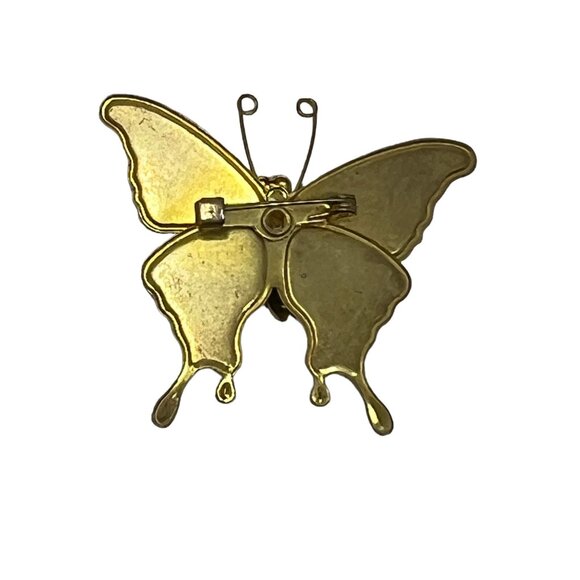 Vintage Butterfly Brooch Red Green Enamel and Glitter Pin - Picture 3 of 8